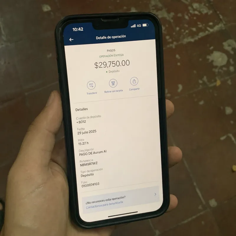 Captura de la app del banco con depósito de Silber Markt GPT